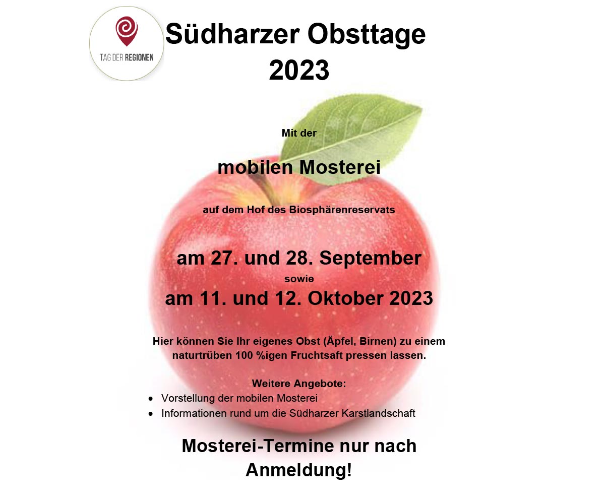 Südharzer Obsttage 2023 Biosphärenreservat Karstlandschaft Südharz
